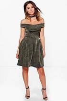 Boohoo Ray Cross Grain Metallic Stripe Skater Dress