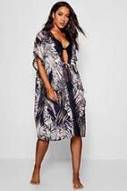 Boohoo Palm Print Crochet Trim Kimono