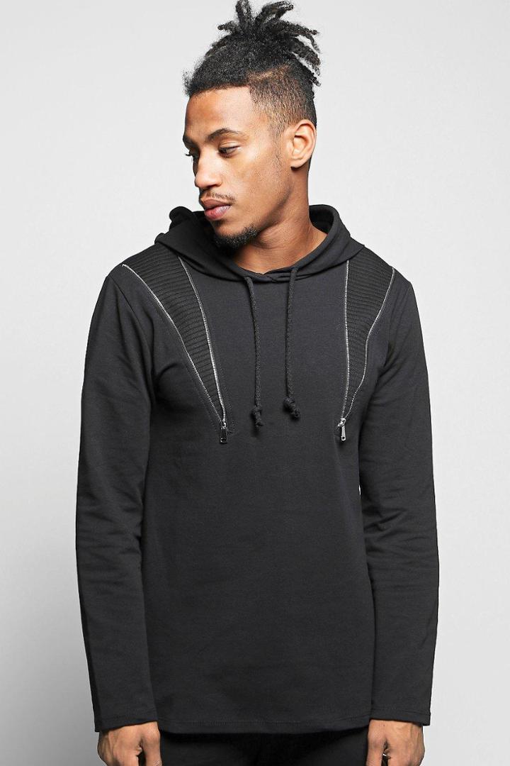 Boohoo Over The Head Hoodie With Zip Panels Black