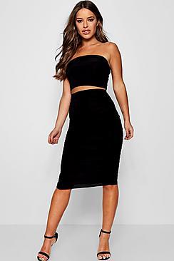 Boohoo Petite Ruched Slinky Midi Skirt