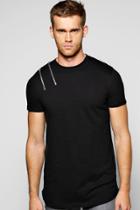 Boohoo Skater Fit Zip T Shirt With Scoop Hem Black