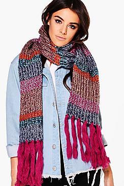 Boohoo Rosie Contrast Tassel Colour Block Scarf