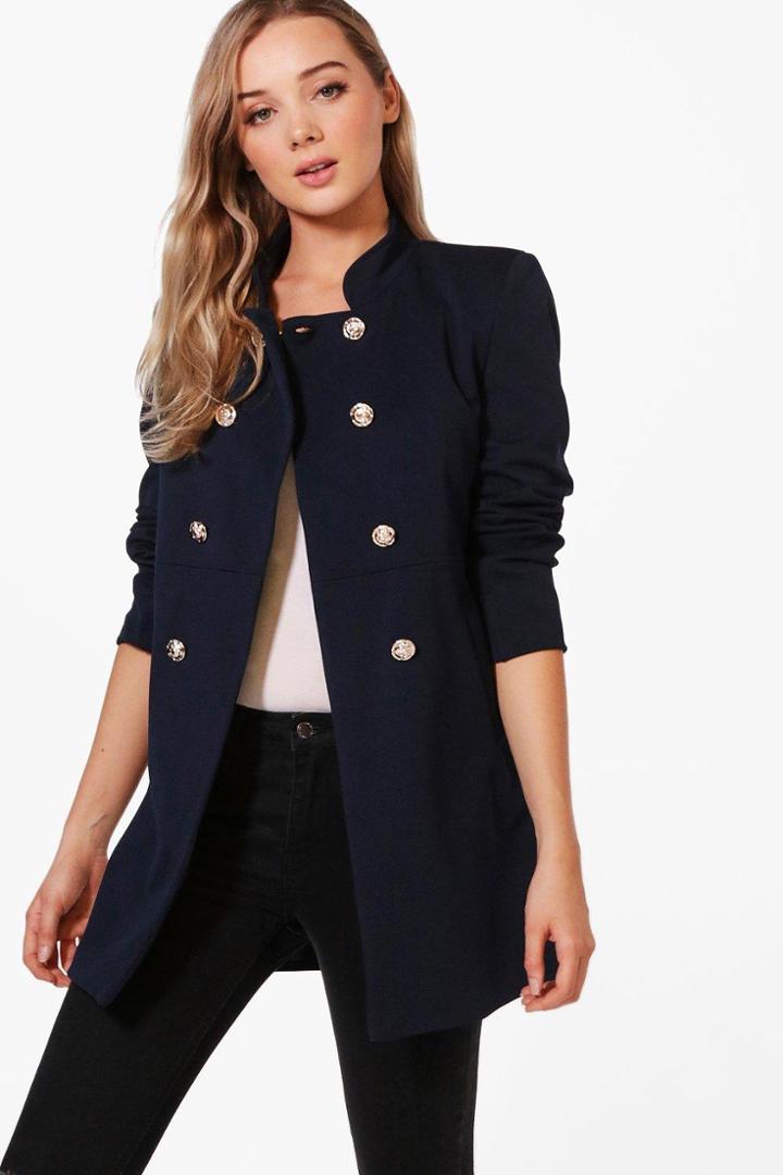Boohoo Danielle Military Style Coat Navy