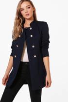 Boohoo Danielle Military Style Coat Navy