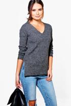 Boohoo Lucy Rib Knit Jumper With Tipped Cuffs Charcoal