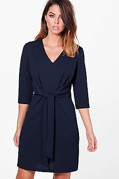 Boohoo Eva Tie Waist Woven Dress