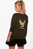 Boohoo Plus Grace Eagle Back Sweat Top Khaki
