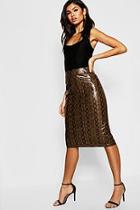 Boohoo Snake Print Pu Leather Look Midi Skirt