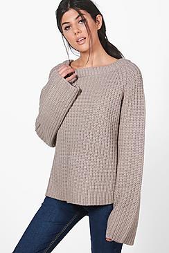 Boohoo Lily Flare Sleeve Chunky Knit Jumper