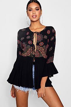 Boohoo Effy Tie Front Woven Top