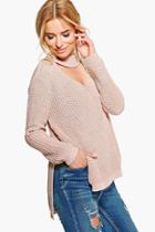 Boohoo Inga Side Split V-back Oversized Jumper Nude