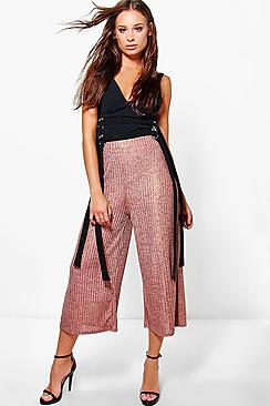 Boohoo Aurora Rose Gold Knitted Wide Leg Culottes