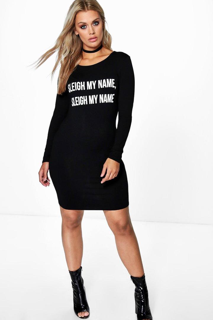 Boohoo Plus Lily 'sleigh My Name' Slogan Dress Black