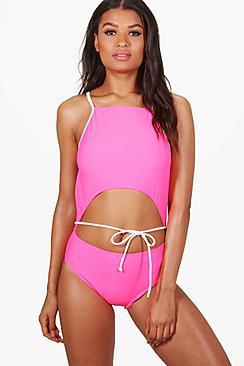 Boohoo Goa Cut Out Tie Waist Swimsuit