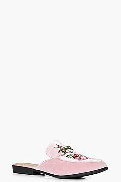 Boohoo Hannah Embroidered Velvet Floral Mule