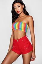 Boohoo Harmony Rainbow Stripe Ruched Front Bandeau