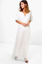Boohoo Boutique Sal All Over Sequin Wrap Maxi Dress Ivory