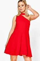Boohoo Plus Rosie Choker One Shoulder Skater Dress