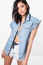 Boohoo Emily Frill Sleeve Oversize Denim Gilet Blue