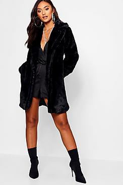 Boohoo Petite Collared Faux Fur Coat
