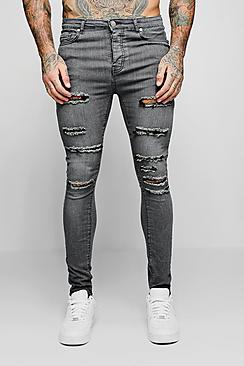 Boohoo Spray On Skinny Jeans With All Over Rips