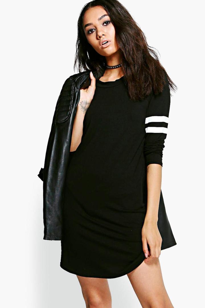 Boohoo Petite Ellie Stripe Detail T-shirt Dress Black