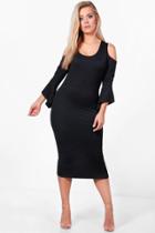Boohoo Plus Lisa Open Shoulder Frill Midi Dress Black