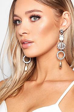 Boohoo Diamante & Gem Statement Earrings