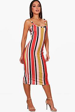 Boohoo Alisha Stripe Strappy Open Back Midi Dress