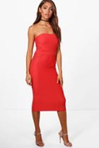 Boohoo Tiana Bandage Mesh Bandeau Midi Dress Orange