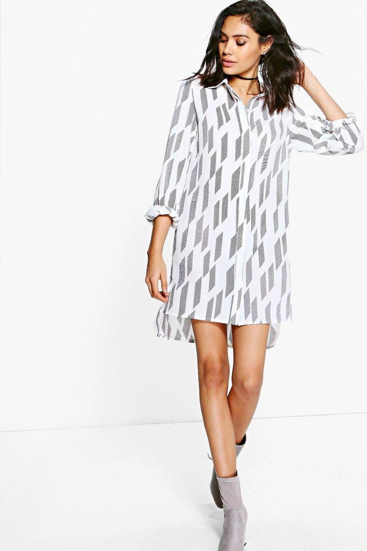 Boohoo Josephina Stripe Shirt Dress White