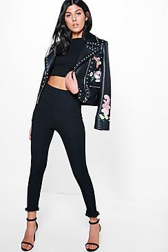 Boohoo Athena Ruffle Hem Ribbed Ankle Grazer Leggings