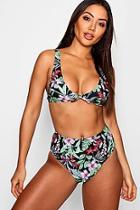 Boohoo Dark Floral Triangle High Waisted Bikini