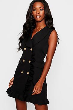 Boohoo Woven Ruffle Detail Sleeveless Blazer Dress