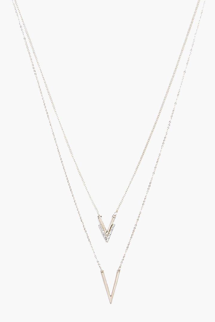 Boohoo Ella Simple Chevron Layered Skinny Necklace Gold