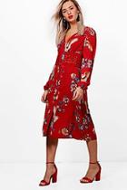 Boohoo Tammy Oriental Crochet Waist Midi Dress