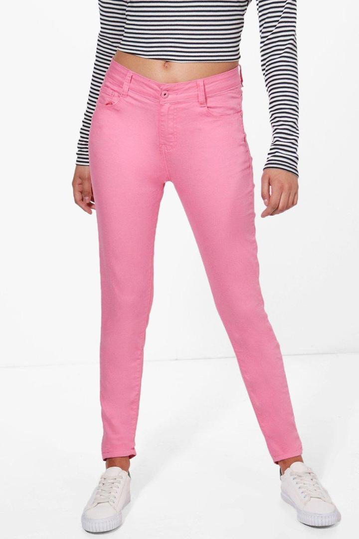 Boohoo Laura Mid Rise Skinny Jeans Pink