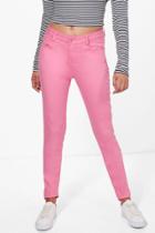 Boohoo Laura Mid Rise Skinny Jeans Pink