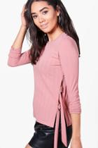 Boohoo Petite Faye Tie Side Rib D Ring Jumper Rose