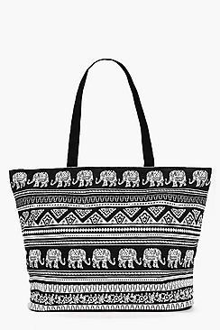 Boohoo Willow Elephant Print Beach Bag