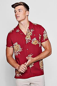Boohoo Giant Pineapple Print Short Sleeve Revere Shirt