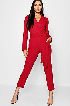 Boohoo Tie Front Tux Jumpsuit
