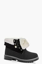 Boohoo Rachel Fur Trim Collar Hiker Boot