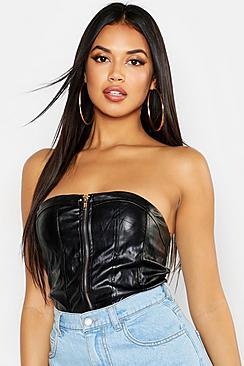 Boohoo Zip Front Pu Corset Top