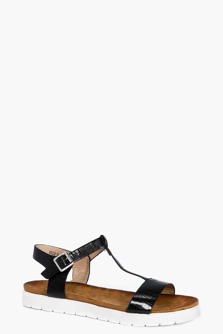Boohoo Isabella T Bar Cleated Sandal Black