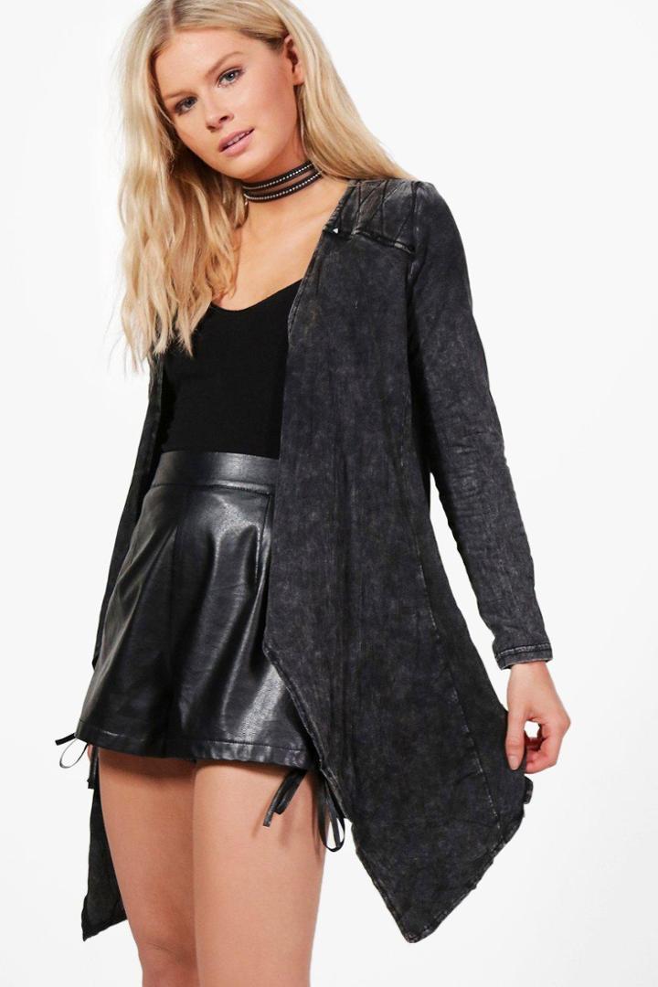 Boohoo Hetty Washed Waterfall Jacket Grey