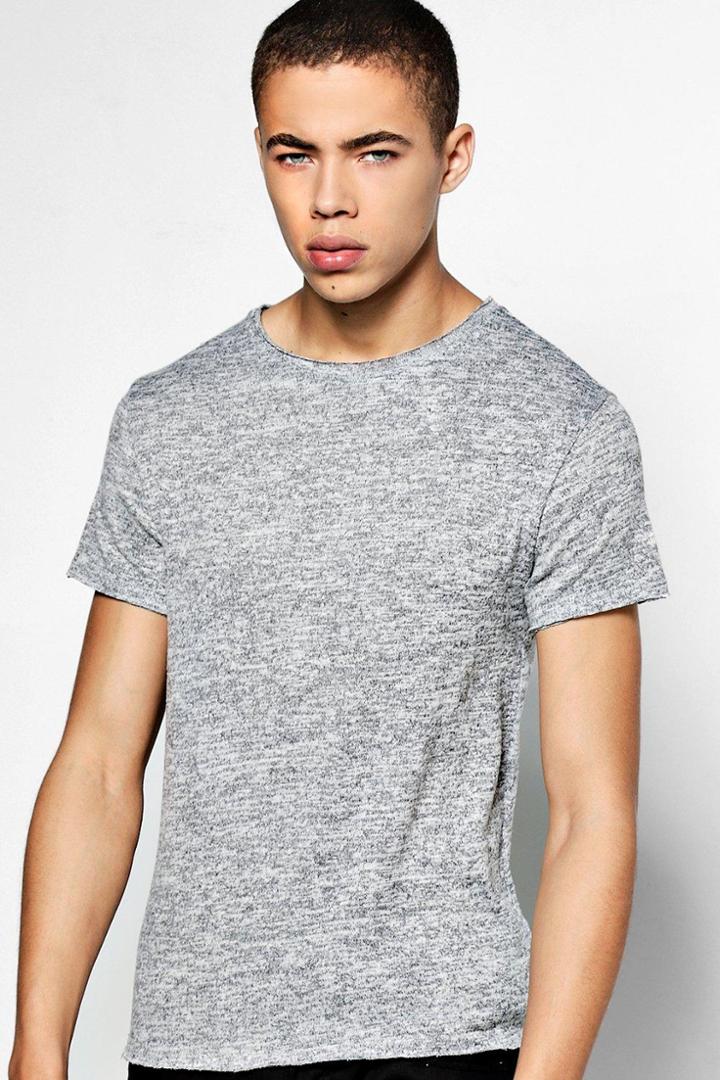 Boohoo Raw Edge Short Sleeve Knitted T-shirt Grey