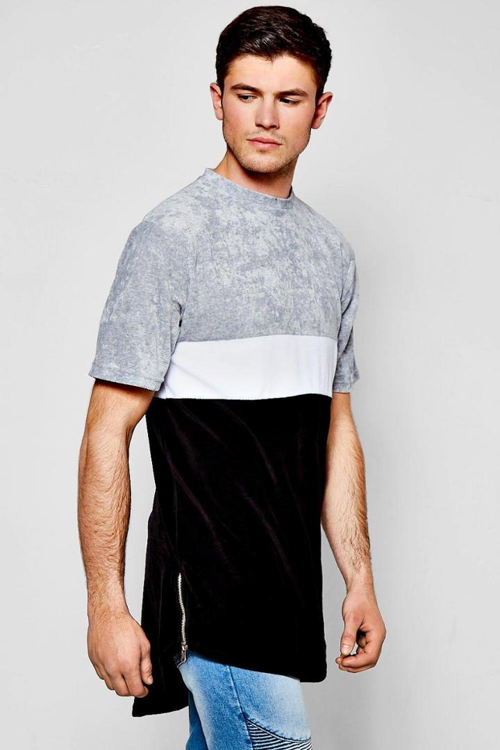 Boohoo Longline Scoop Hem Velour T-shirt Grey