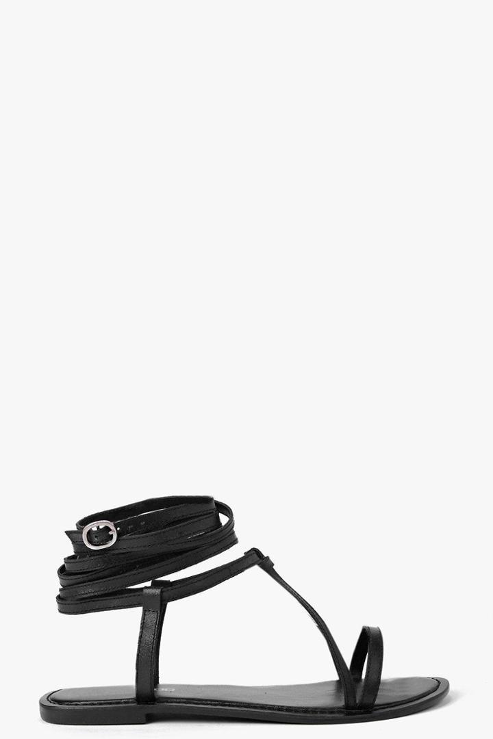 Boohoo Boutique Orla Wrap Strap Leather Ghillie Sandal Black