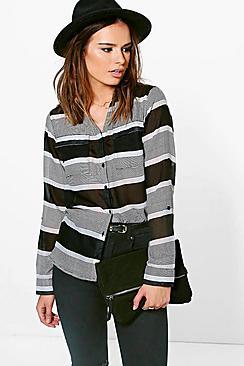 Boohoo Tina Striped Pocket Shirt